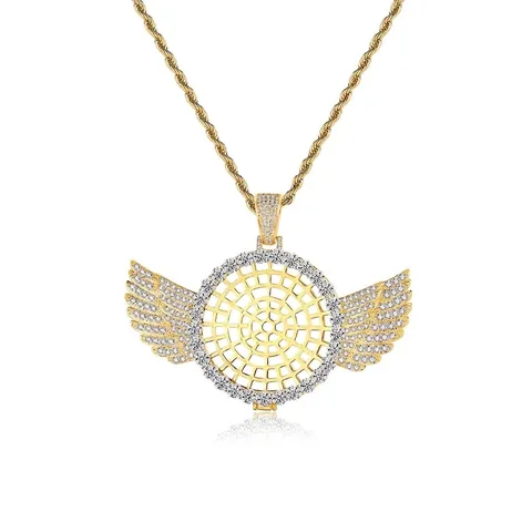 Hip Hop Hohl Engel Flügel Medaillon Anhänger Halskette Kupfer Zirkonia Eingelegt Zum Öffnen Fotorahmen Medaillon Mit Kordelkette Schmuck