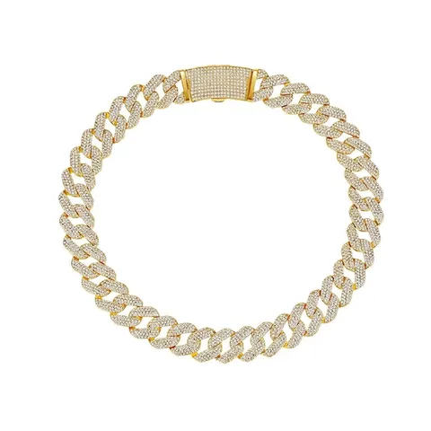 Collar de Eslabón Cubano para Hombre Hip Hop de Cobre con Circonia Cadena Gruesa con Diamantes Oro Plata Joyería Street Style
