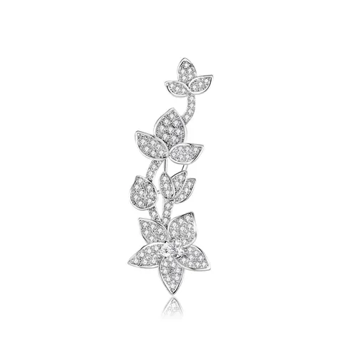Broche en Cuivre Zirconia Forme de Fleur et Feuille pour Hommes Femmes Élégant Luxe Léger Haute Qualité Épingle à Bijoux
