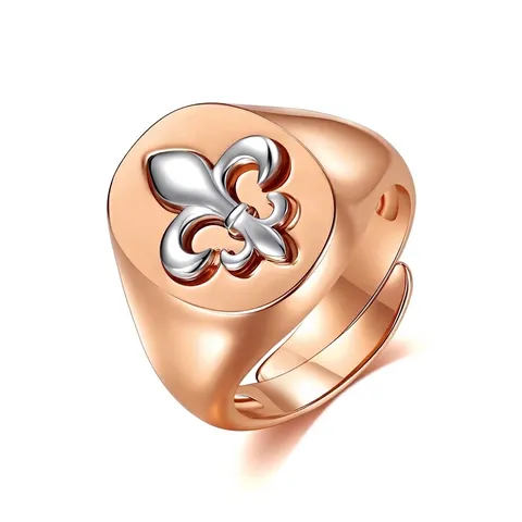 Retro Men's Signet Ring With Fleur-de-lis Relief Two-Tone Electroplated Copper Zirconia Hip Hop Jewelry Band Ring