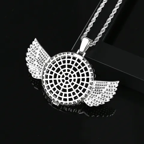 Hip Hop Hohl Engel Flügel Medaillon Anhänger Halskette Kupfer Zirkonia Eingelegt Zum Öffnen Fotorahmen Medaillon Mit Kordelkette Schmuck