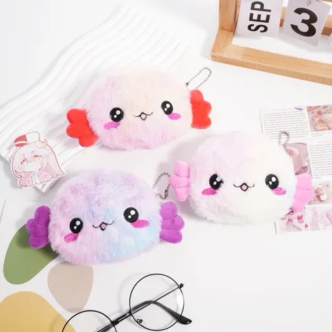 Simpatico Portamonete in Peluche Axolotl Sfumato Animale Marino Mini Borsa per Donne Bambini Astuccio con Ricamo a Cartone Animato