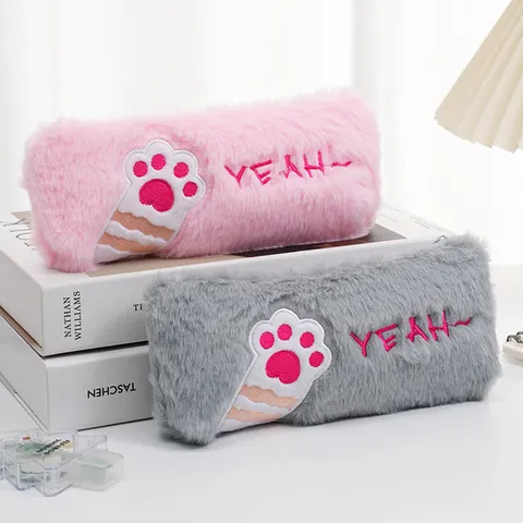 Astuccio di Peluche Zampa di Gatto Carino Per Studenti Portatile Soffice Ricamato Borsa Organizzatore Di Cancelleria Per Scuola