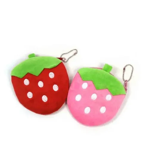Korean Style Cartoon Strawberry Plush Coin Purse Soft Fruit Shape Mini Bag Card Holder For Women Children Daily Accessory Gift