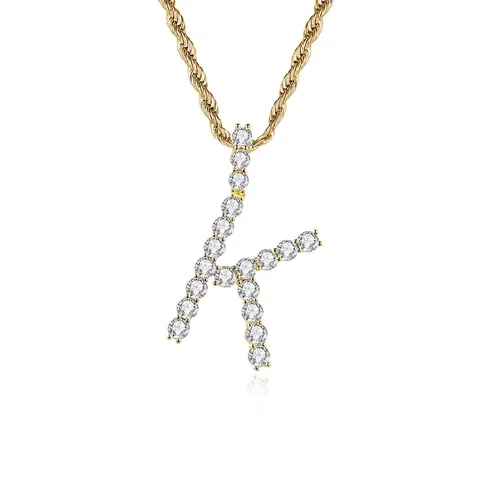 Collar Con Colgante De Letra Inicial De Circonia Hiphop Iced Out Cadena De Cuerda Chapada En Oro Joyería Street Para Hombre Mujer