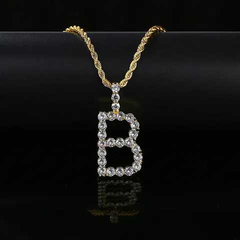 Collar Con Colgante De Letra Inicial De Circonia Hiphop Iced Out Cadena De Cuerda Chapada En Oro Joyería Street Para Hombre Mujer