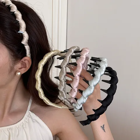 Simple Satin Thickened Wavy Headband For Women High Cranial Top Reverse Insert Comb Hairband Anti-Slip Wavy Hair Accessories For Face Washing