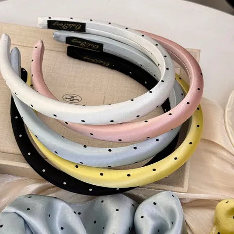 Accessoires Cheveux Satin À Pois Élégant Français Pour Femmes Chouchous En Tissu Doux Serre-têtes Rembourrés Attache Queue De Cheval