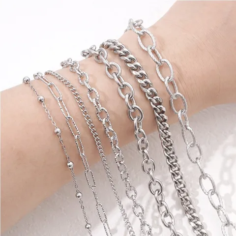 Stainless Steel DIY Chain Accessory For Jewelry Making Threaded Cross Water Wave Chain For Bracelet Necklace Handcraft