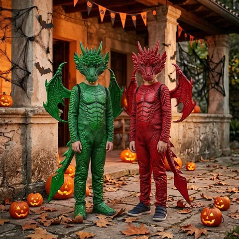 Halloween Dragon Costume Props For Kids Role Play PU Mask Wings Tail Set Fantasy Party Dress Up Accessories