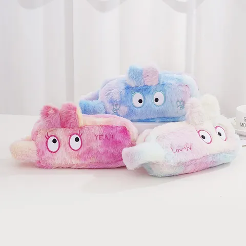 Astuccio Cartoon in Peluche Grande Capacità Tie Dye Sfumato Ricamato Occhio Borsa Trucco per Studentesse Stile Coreano