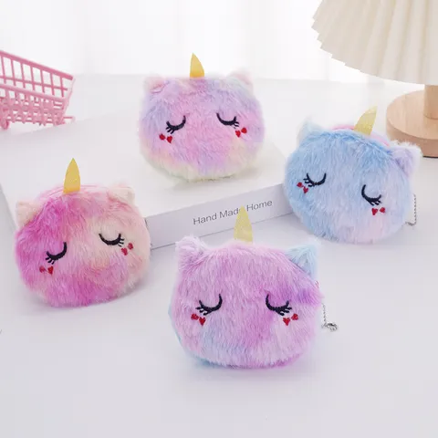 Simpatica Portamonete in Peluche a Forma di Unicorno per Bambini Mini Custodia per Auricolari Arcobaleno Piccolo Portafoglio con Cerniera