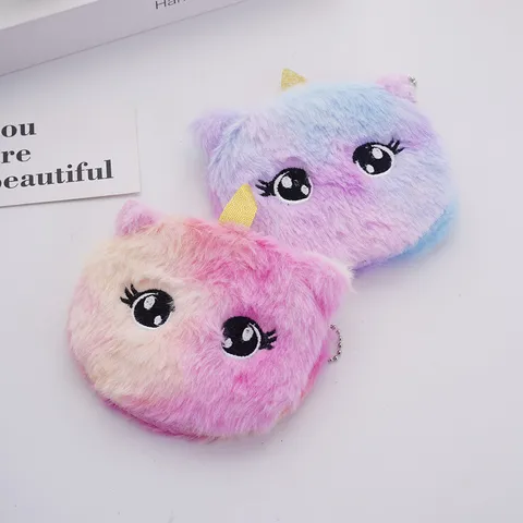 Simpatica Portamonete in Peluche a Forma di Unicorno per Bambini Mini Custodia per Auricolari Arcobaleno Piccolo Portafoglio con Cerniera