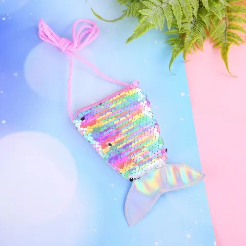 Borsa a Tracolla con Paillettes a Coda di Sirena per Bambini Mini Portamonete Colorato Lucido Custodia per Ragazze Custodia Portatile per Bambini