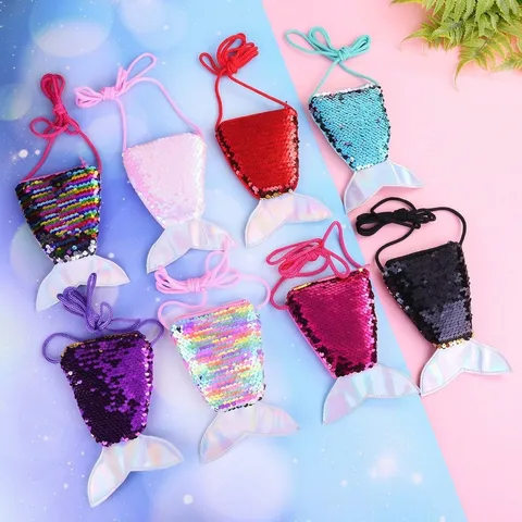 Borsa a Tracolla con Paillettes a Coda di Sirena per Bambini Mini Portamonete Colorato Lucido Custodia per Ragazze Custodia Portatile per Bambini
