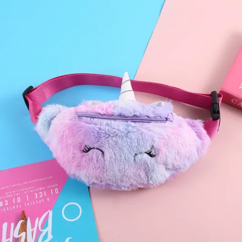 Cute Kids Unicorn Plush Waist Bag Purple Gradient Cartoon Fanny Pack For Girls Adjustable Crossbody Chest Bag Kids Gift