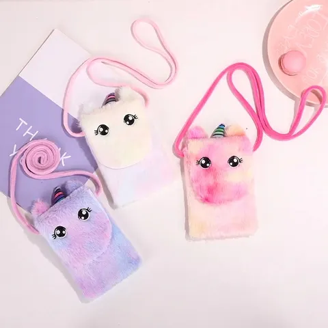 Kids Unicorn Plush Shoulder Bag Cute Cartoon Crossbody Bag For Girls Rainbow Pony Coin Purse Mini Messenger Bag