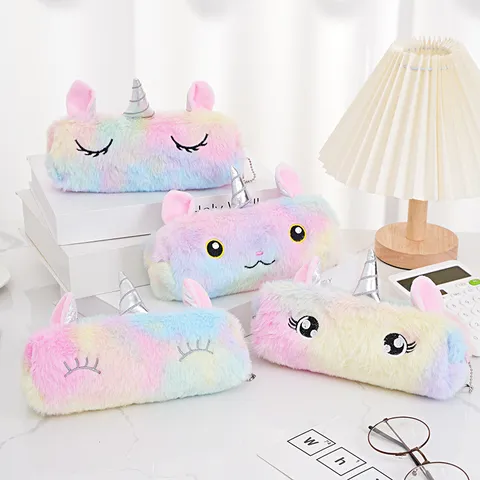 Cartoon Einhorn Plüsch Mäppchen Regenbogen Gestickt Kosmetiktasche Weiche Schreibwaren Tasche Student Make-up Organizer Tasche