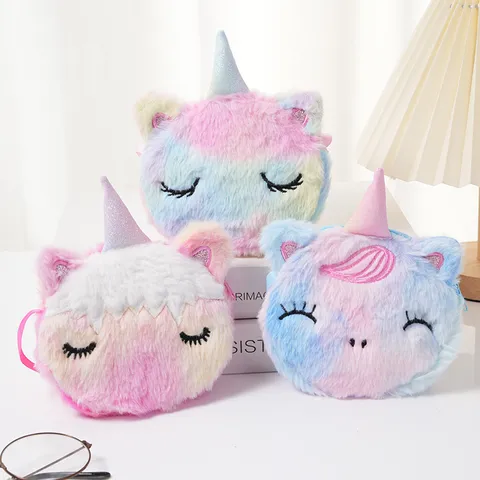 Simpatica Borsa a Tracolla in Peluche a Forma di Unicorno per Bambini Borsa a Spalla Arcobaleno per Bambina Con Corno Luccicante
