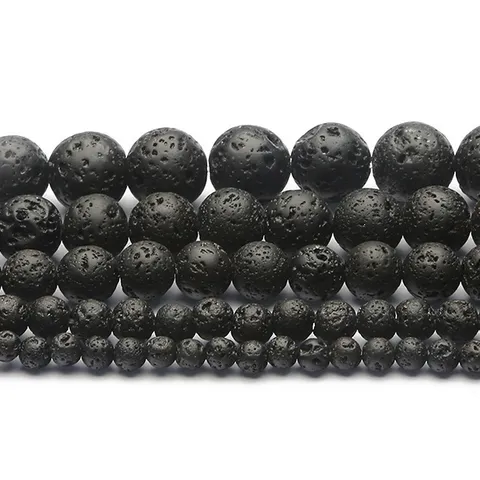 Black Volcanic Lava Stone Round Beads For DIY Jewelry Making Vintage Natural Porous Loose Bead Strands For Bracelet Necklace Handcraft