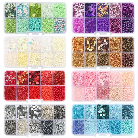 DIY Seed Beads Sequins Glass Beads Kit Jewelry Making Accessories Handmade Craft Clothing Embroidery Material Mix