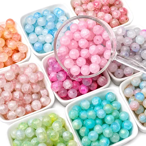 Glass Crackle Round Beads For Jewelry Making DIY Bracelets Necklaces Double Color Burst Pattern Loose Beads Accessories