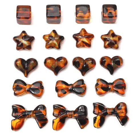 Leopard Print Acrylic Beads Heart Star Bowknot Flower Shaped Tortoiseshell Loose Beads For DIY Jewelry Making Phone Chain Accessories