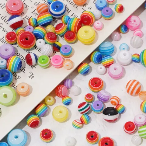 Resin Evil Eye Beads Rainbow Stripe Round Flat Round Loose Beads For DIY Handmade Bracelet Jewelry Making Accessories