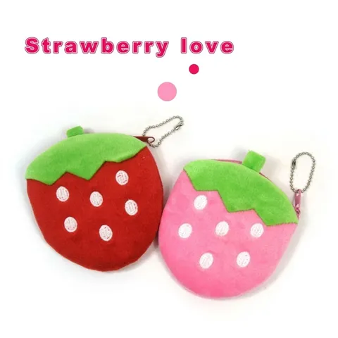 Korean Style Cartoon Strawberry Plush Coin Purse Soft Fruit Shape Mini Bag Card Holder For Women Children Daily Accessory Gift