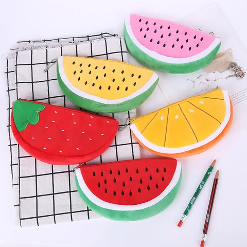 Astuccio in Peluche a Forma di Frutta Portamonete con Cerniera Morbido Poliestere Custodia per Cancelleria per Studenti Scuola Ufficio