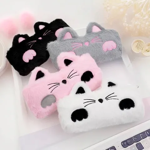 Astuccio in Peluche a Forma di Gatto del Fumetto Grande Capacità Borsa di Cancelleria Per Studenti Ragazze Regalo