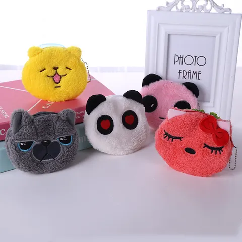 Cartone Animato Carino Portamonete di Peluche Animale Poliestere Mini Portafoglio Bambini Rotondo Panda Gatto Coniglio Custodia Auricolari
