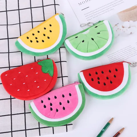 Simpatico Portamonete in Peluche a Forma di Frutta per Bambini Ragazze Mini Pochette a Semicerchio Con Cerniera e Catenella a Sfere