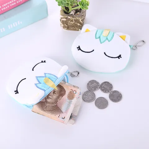 Mini Portamonete in Peluche a Forma di Unicorno Simpatico Cartone Animato Borsa con Cerniera per Monete Auricolari Cavi Dati Piccolo Portafoglio per Bambine