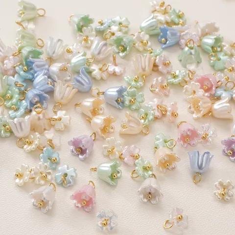 Acrylic Artificial Pearl Lily Of The Valley Four Petal Flower Charms DIY Jewelry Beads For Necklace Bracelet Making Accessories