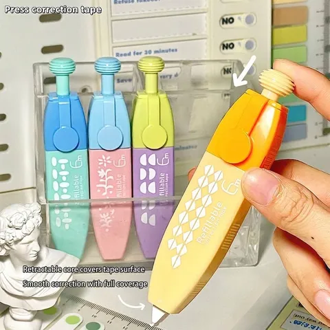 Nastro Correttore a Penna a Scatto Ricaricabile Cancelleria in Plastica Forniture per Correzione Scuola Ufficio per Uso Quotidiano