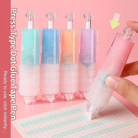 Press Type Double Sided Glue Tape Refillable Dot Adhesive Pen For Scrapbooking DIY Craft School Office Stationery