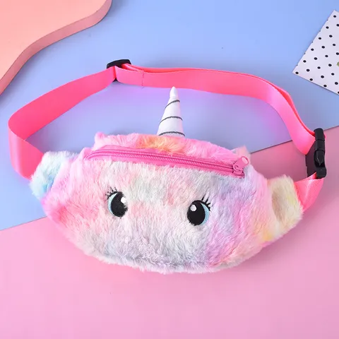 Marsupio in Peluche a Forma di Unicorno per Bambini Carina Borsa da Petto in Ecopelliccia Arcobaleno Tracolla Regolabile Ricamo