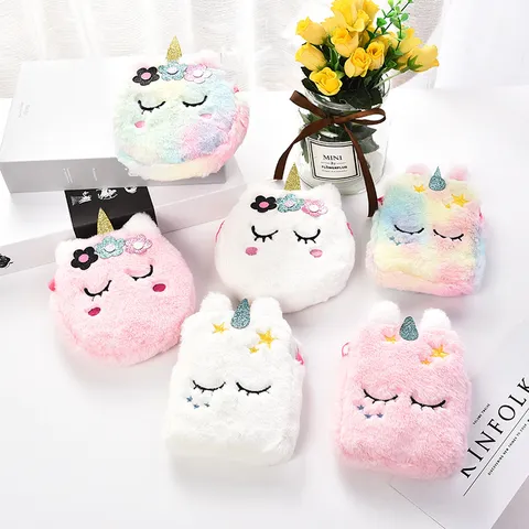Borsa a Tracolla in Peluche a Forma di Unicorno Cartoon Simpatica Piccola Borsa Porta Monete Morbida Borsa per Bambine Regalo