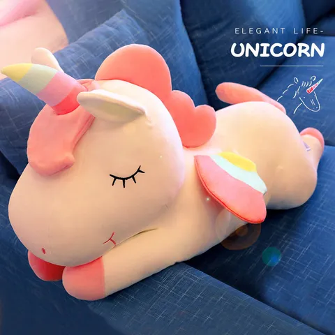 Giocattolo di Peluche Unicorno Arcobaleno Morbido Animale Di Pezza Con Ali Cuscino Per Dormire Regalo Per Bambini