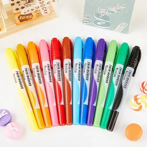 Styno Dual-Tip Oily Marker Pen Multicolor Waterproof Fine And Broad Point Art Sketch Drawing Pens For School Office
