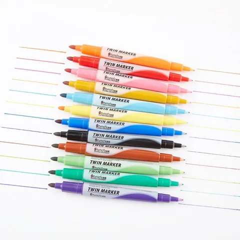 Styno Dual-Tip Oily Marker Pen Multicolor Waterproof Fine And Broad Point Art Sketch Drawing Pens For School Office