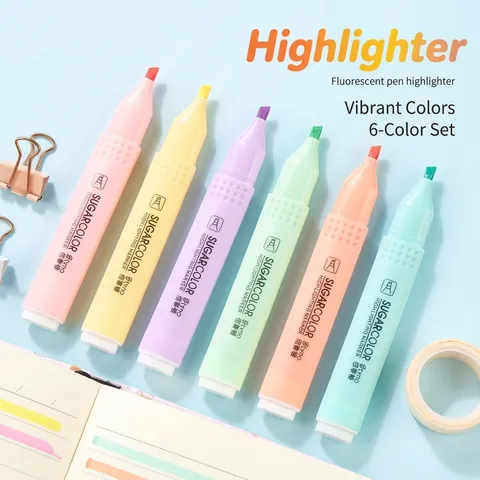 Aesthetic Macaron Pastel Highlighter Pens Chisel Tip Soft Color Marker For Students School Office Supplies Stationery Hand Ledger Note Taking