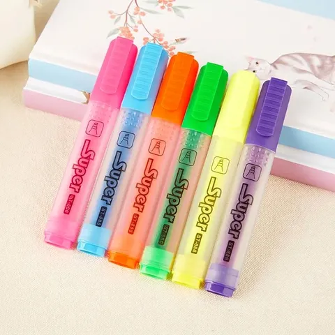 Minimalist Plastic Chisel Tip Erasable Highlighter Multicolor Translucent Marking Pen For Office School Stationery