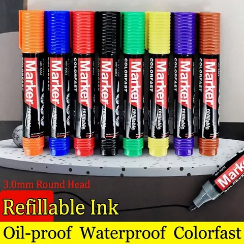 Refillable Permanent Marker Waterproof Quick Drying Oil Based Plastic Body Pen For Office School Supplies Black Red Blue Green