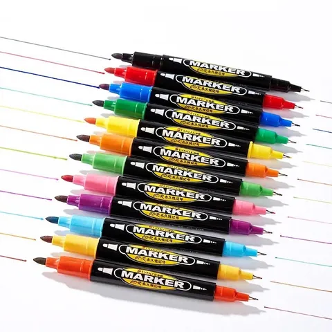 Dual Head Permanent Marker Waterproof Oil Based Sketch Pen Multicolor Marking Drawing Pen For Students Office Stationery