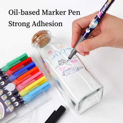Permanent Marker Pen Waterproof Quick Drying Fine Tip Needle Point Markers For CD DVD Metal Plastic Glass Student Hook Line Drawing Pen