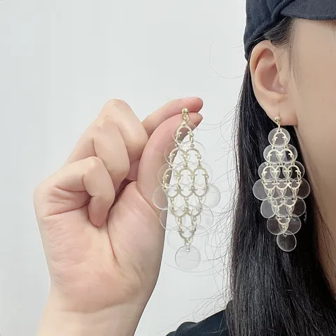 French Style Layered Round Disc Tassel Earrings For Women Resort Elegant Dopamine Color Acrylic Alloy Ear Jewelry