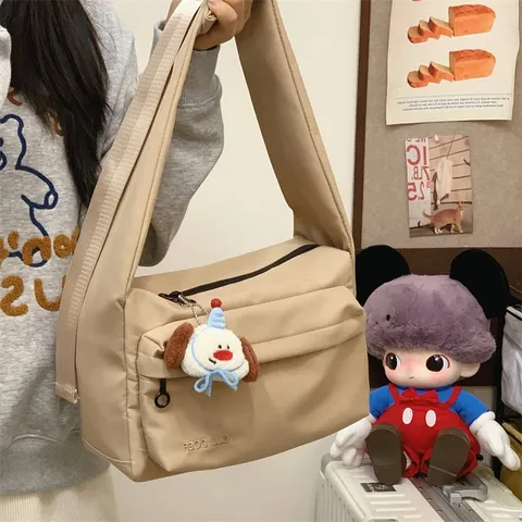 Women Minimalist Nylon Crossbody Bag Wide Shoulder Strap Messenger Bag Small Square Fashion Daily Versatile Travel Bag