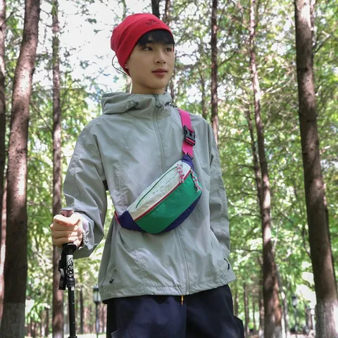 Sports Outdoor Dopamine Color Block Crossbody Chest Bag For Men Women Waterproof Nylon Hiking Cycling Waist Bag Sling Pack